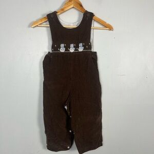 Vintage Amanda Rembered brown Cordoury smocked snowmen longall size 4T